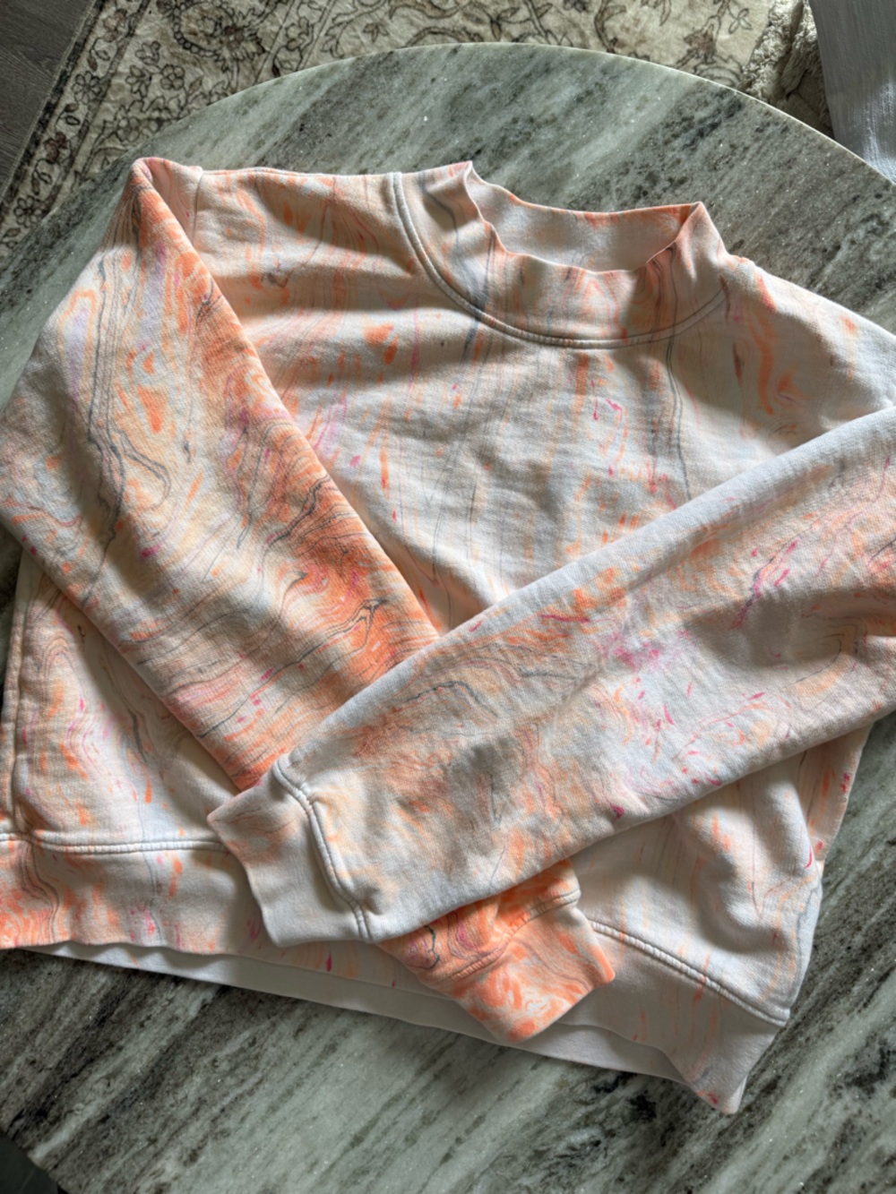 Cotton Citizen Marbled Tie-Dye Pullover in Peach & White